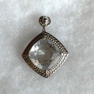 925 Sterling Silver Pendant Checker Cut Crystal 1.5”